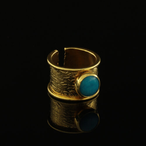 Handmade Carved Ring 24K Gold Finish with Turquoise Agate | inspired.jewelry