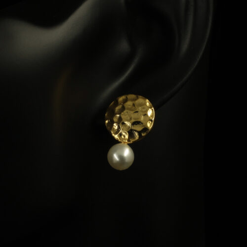 Handmade Forged Earrings with Pearl Gold Plated | inspired.jewelry
