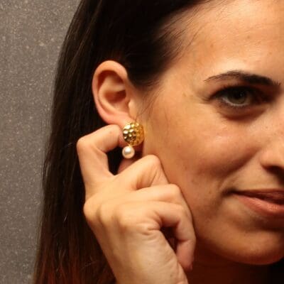 Handmade Forged Earrings with Pearl Gold Plated | inspired.jewelry