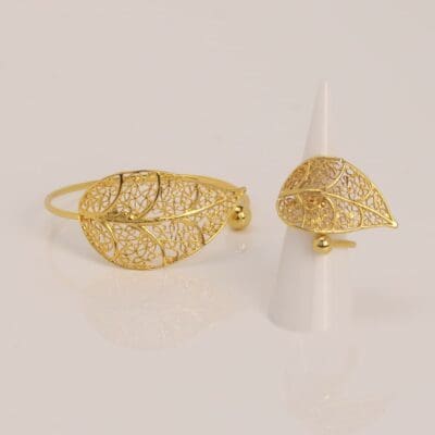 Handmade Jewelry Set Bracelet Ring Leaf Gold Finish | Classy Jewelry | inspired.jewelry