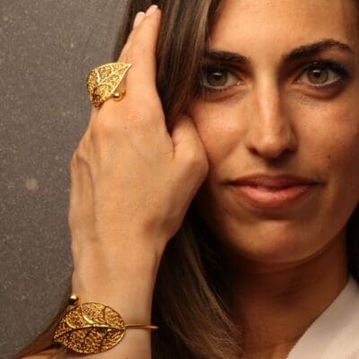 Handmade Jewelry Set Bracelet Ring Leaf Gold Finish | Classy Jewelry | inspired.jewelry