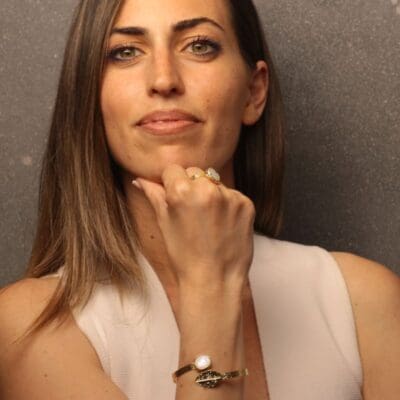 Handmade Jewelry Set Bracelet Ring Leaf with Baroque Water Pearl Gold Finish | Aristocratic Jewelry | inspired.jewelry