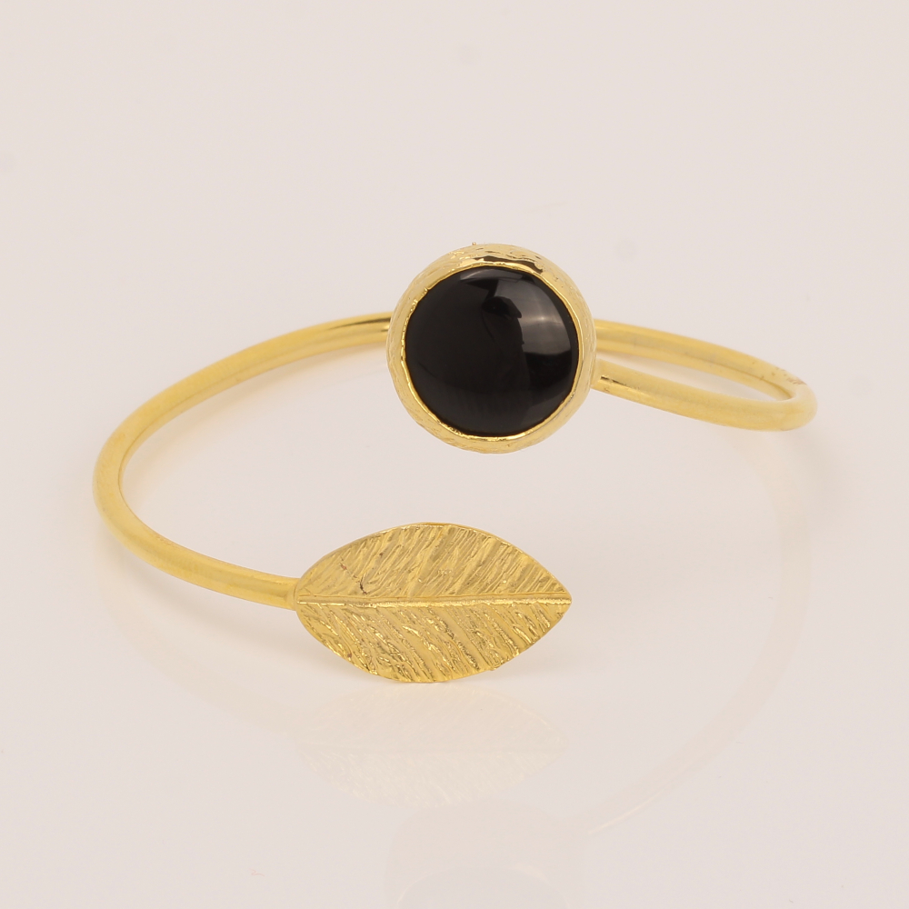 Handmade Jewelry Set Bracelet Ring Leaf with Onyx Gold Finish | Sensations Jewelry | inspired.jewelry
