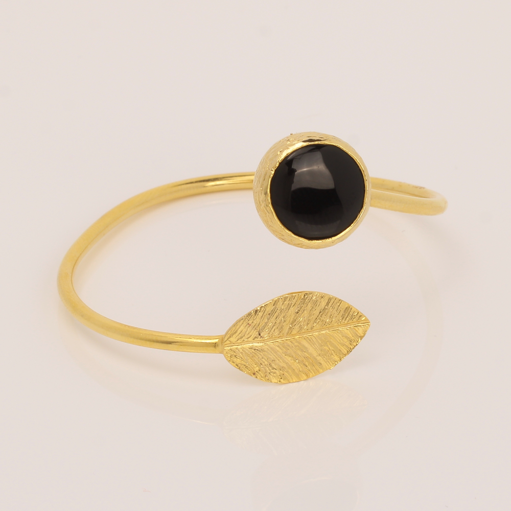 Handmade Jewelry Set Bracelet Ring Leaf with Onyx Gold Finish | Sensations Jewelry | inspired.jewelry