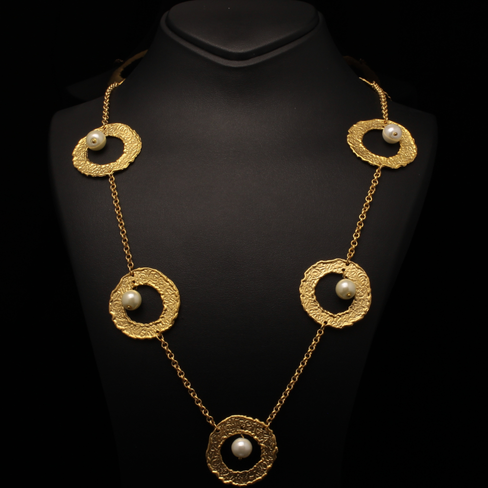 Handmade Necklace Carved with Pearls Gold Plated | Classy Jewelry | inspired.jewelry