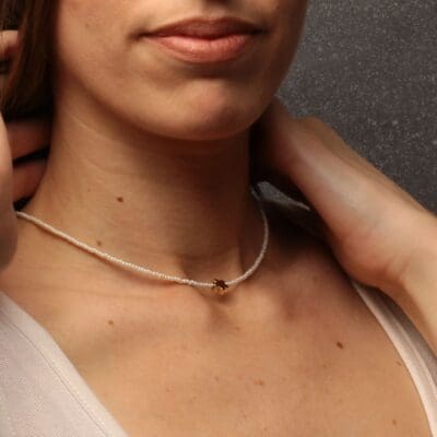 Handmade Necklace White with Gold Plated Star | inspired.jewelry
