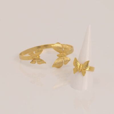 Jewelry Set Butterfly Handmade Carved Bracelet Ring Gold Finish | Genesis Jewelry | inspired.jewelry
