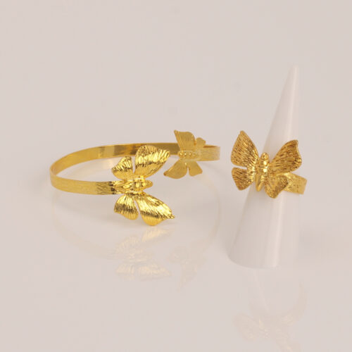 Jewelry Set Butterfly Handmade Carved Bracelet Ring Gold Finish Glossy Glossy | Genesis Jewelry | inspired.jewelry