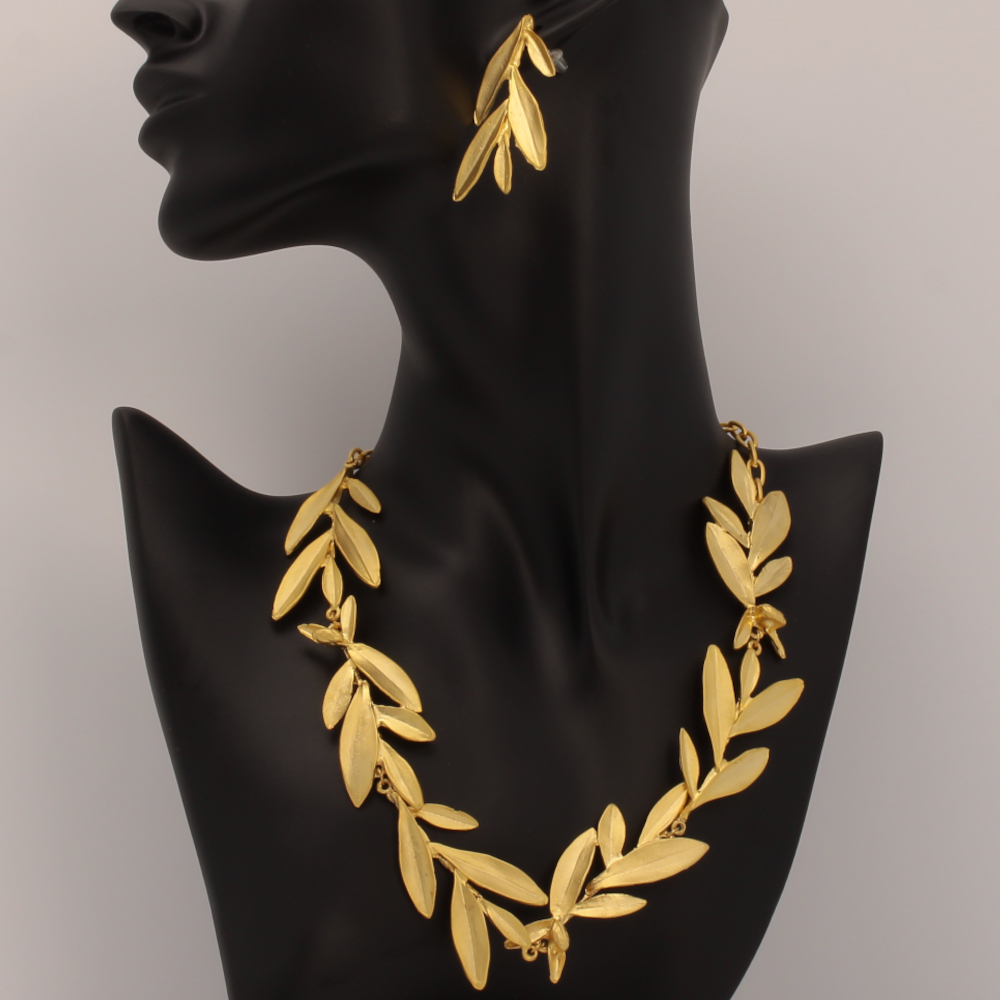 Jewelry Set Leaf Handmade Necklace Earrings Ring Gold Finish | Caryatid Jewelry | inspired.jewelry