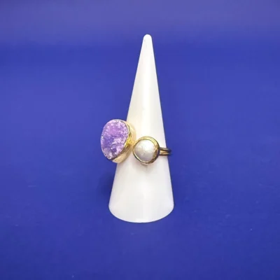 Women's Ring with Amethyst & Baroque Water Pearl Handmade Gold Finish | Divine Jewelry | inspired.jewelry
