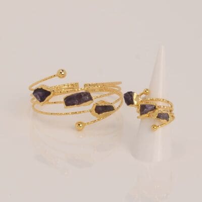 Handmade Jewelry Set Bracelet Ring with Amethyst Gold Finish | Divine Jewelry | inspired.jewelry