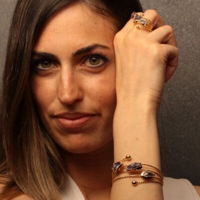 Handmade Jewelry Set Bracelet Ring with Amethyst Gold Finish | Divine Jewelry | inspired.jewelry
