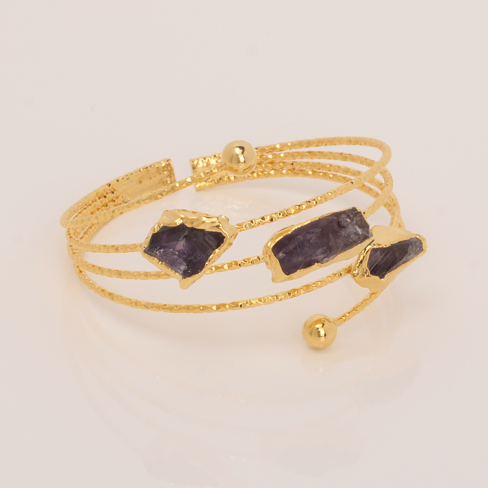 Handmade Jewelry Set Bracelet Ring with Amethyst Gold Finish | Divine Jewelry | inspired.jewelry