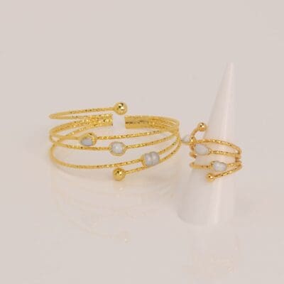 Handmade Jewelry Set Bracelet Ring with Pealrs Gold Finish | Sensations Jewelry | inspired.jewelry