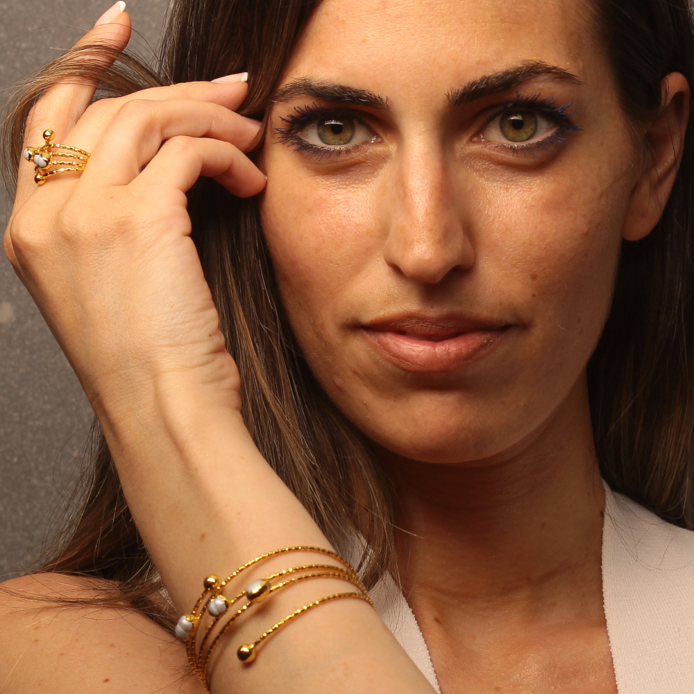 Handmade Jewelry Set Bracelet Ring with Pealrs Gold Finish | Sensations Jewelry | inspired.jewelry