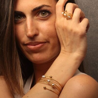 Handmade Jewelry Set Bracelet Ring with Pealrs Gold Finish | Sensations Jewelry | inspired.jewelry