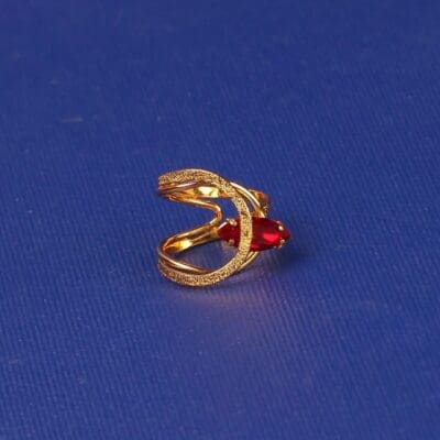 Handmade Carved Ring with Red Crystal Preciosa Gold Plated
