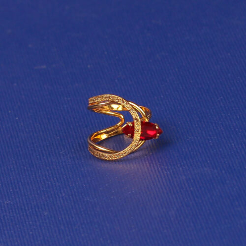 Handmade Carved Ring with Red Crystal Preciosa Gold Plated